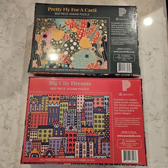 Lot of 2 Puzzledly Pretty Fly for a Cacti & Big City Dreams 500 Pc Puzzles NEW - Picture 2 of 2